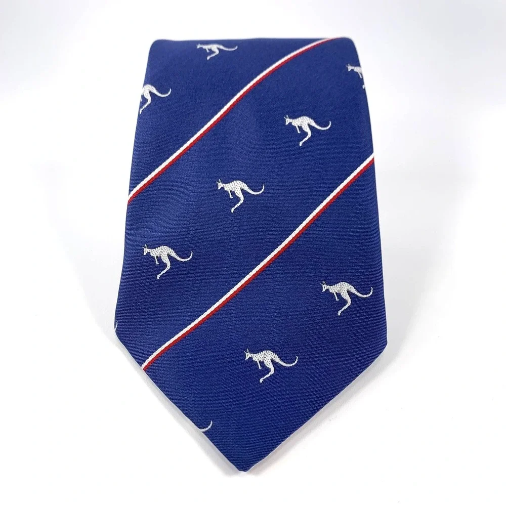 Vintage Australia by John & Lois Kangaroo Mens Tie Navy Red White Stripe Repp